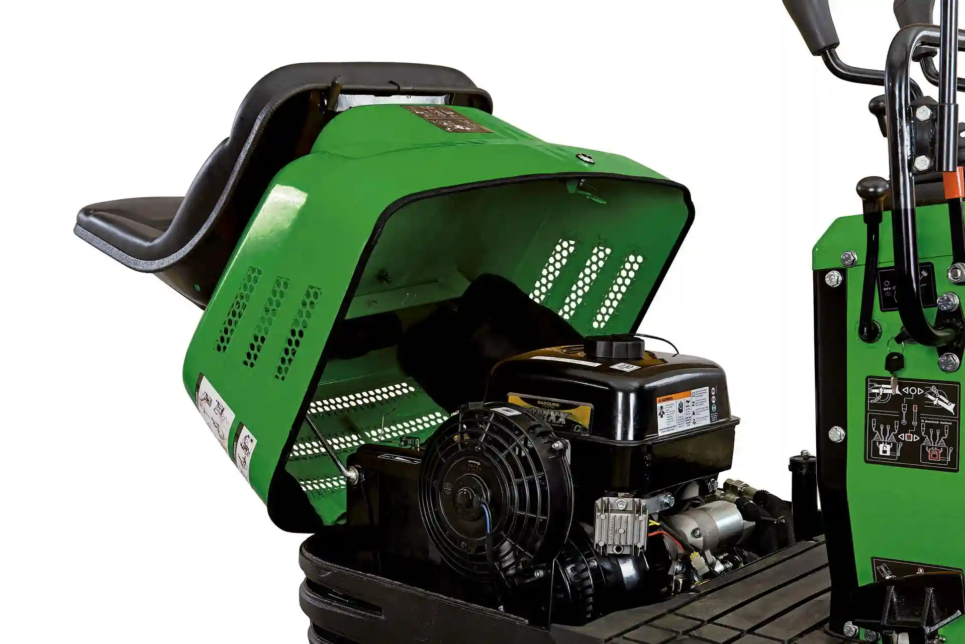 Vue en biais du moteur TR306 ouvert, montrant ses composants internes