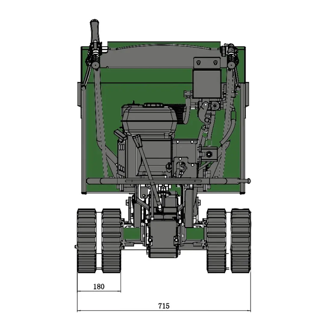 schéma dimensions dumper 735 et des chenilles vu de derrière