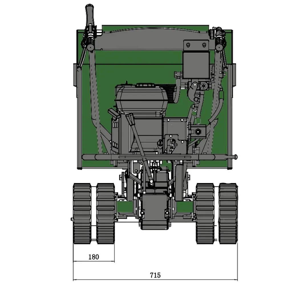 schéma dimensions dumper 730 et des chenilles vu de derrière 