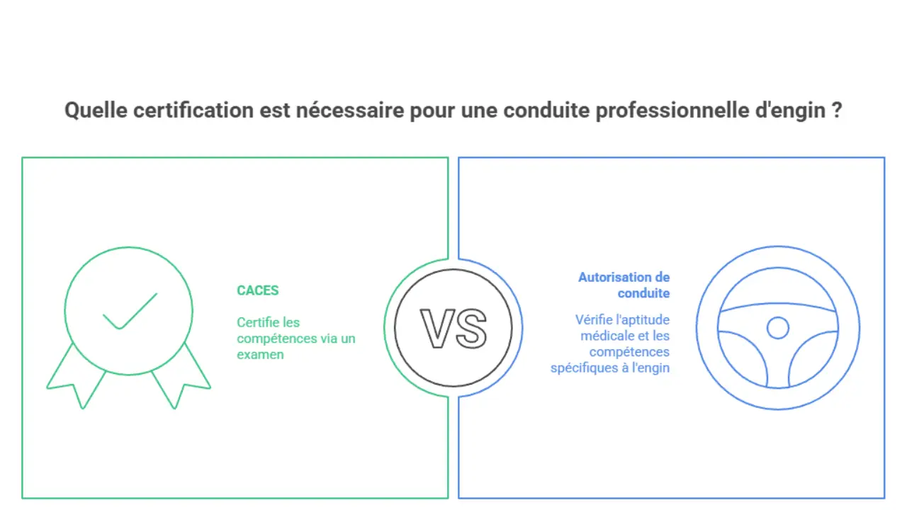 Comparaison entre le CACES et l’autorisation de conduite pour mini-pelle : certification par examen vs vérification interne de l’aptitude