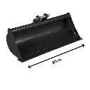 godet de curage vu de profil sur fond blanc. Flèche de 80 cm sur la longueur du godet représentant les dimensions