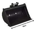 godet de curage vu de profil sur fond blanc. Flèche 50cm sur la longueur du godet pour décrire les dimensions.