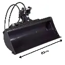 godet curage tilt vu de profil sur fond blanc. Flèche sur la longueur du godet avec écrit 80cm, la longueur des dimensions