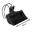 godet de curage vu de profil sur fond blanc. Flèche sur la longueur du godet avec 60 cm d'écrit ce qui est la dimension