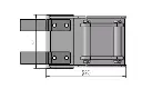schéma de vu d'en bas avec flèches décrivant les dimensions d'un godet 20 cm