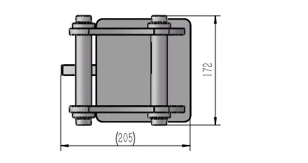 schéma de vu d'en bas avec flèches décrivant les dimensions d'une dent ripper