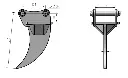 schéma de côté et de face avec flèches décrivant les dimensions d'un dent ripper