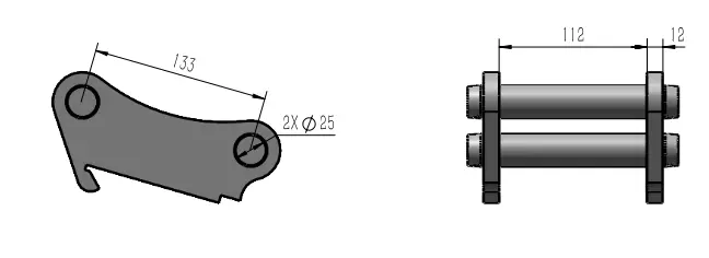 schéma de côté et de face d'une platine avec flèches décrivant les dimensions d'une platine