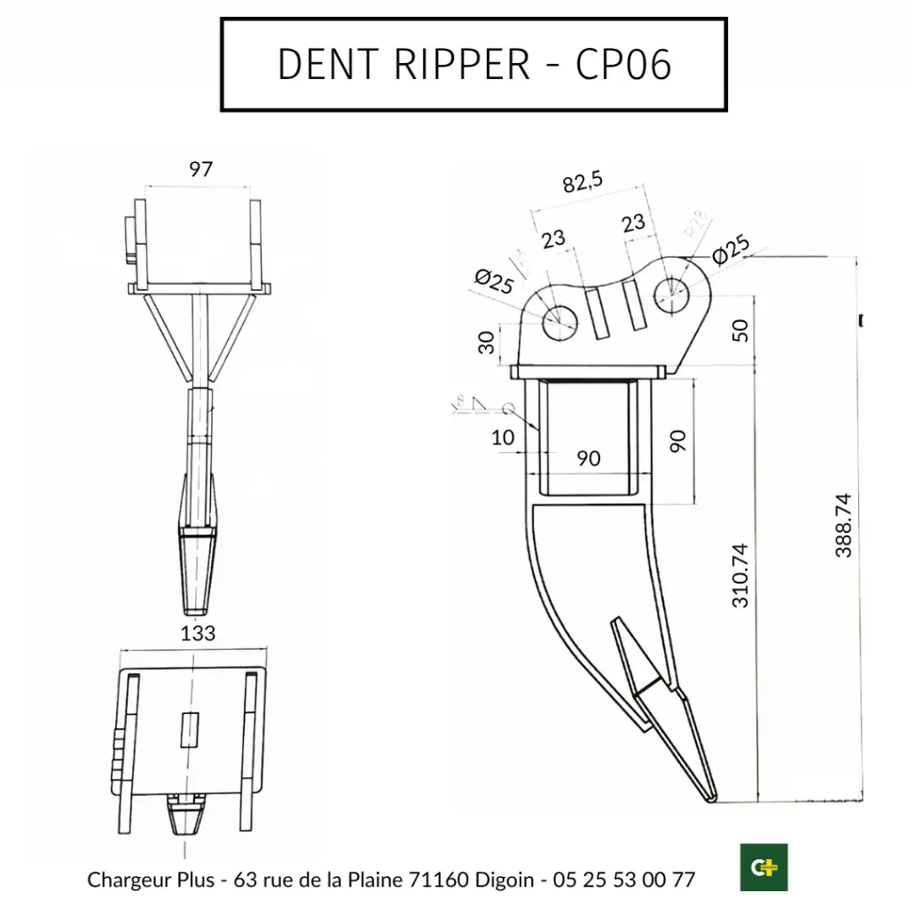 schéma d'une dent ripper idéale pour le désouchage chargeur plus compatible avec scheppach et jansen exc815 mb500.webp