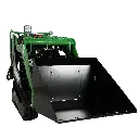 photo proche d'une mini(chargeuse MC306 équipée d'un godet à fond plat standard de 130L